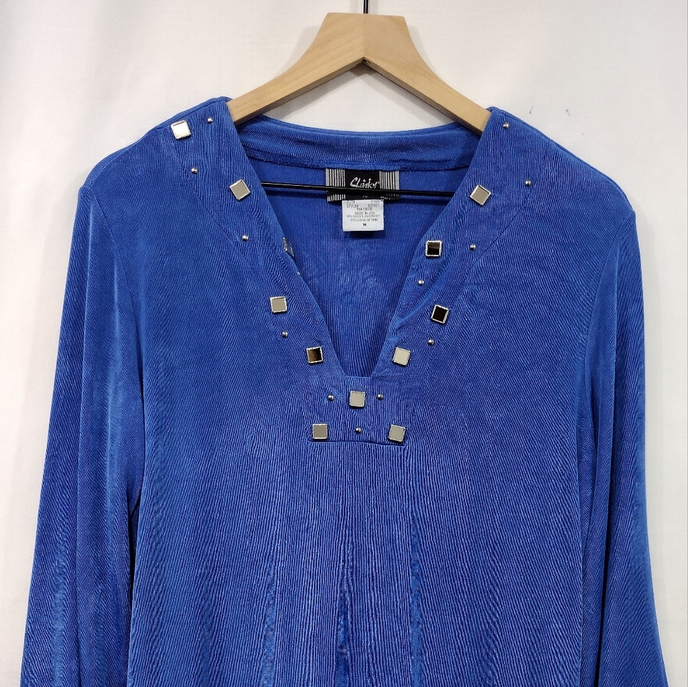 Slinky Brand V-Neck Embellished Tunic Womens M Royal Blue Business Travel Casual - Picture 2 of 8